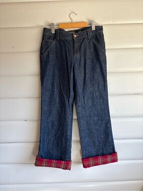 Eddie Bauer Flannel Lined Relaxed Straight Jeans 100% Cotton Plaid Cuff